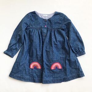 NEXT denim dot rainbow patch dress EUC 4-5T